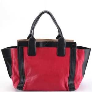 Chloe Alison Tote in Hot Pink and Black Color Block Leather